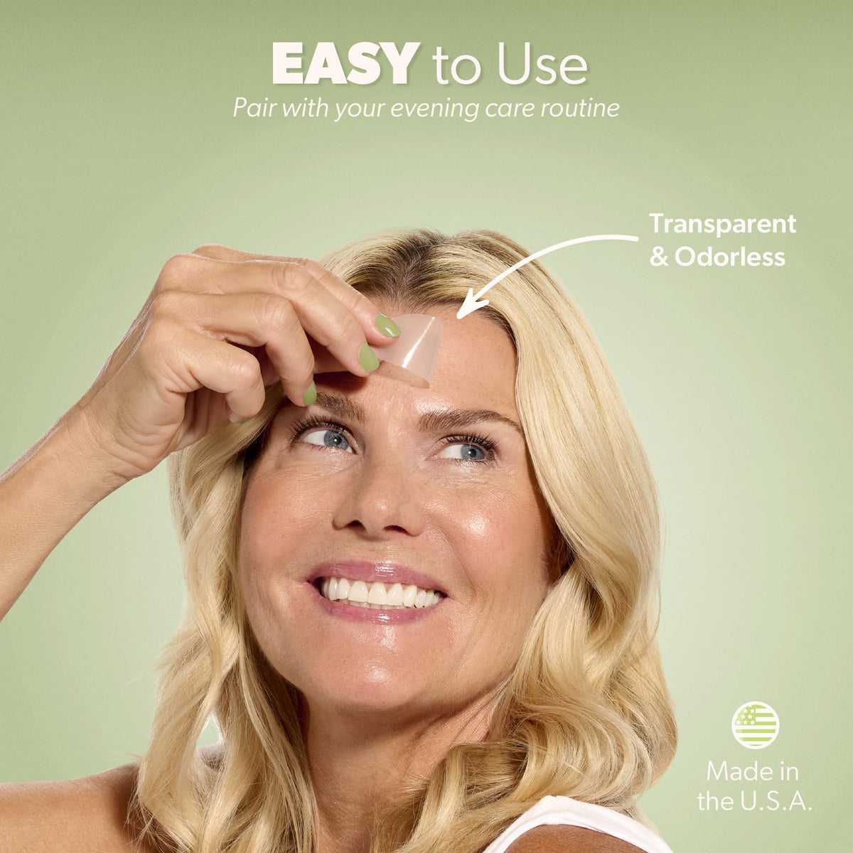 Smoothies Wide Wrinkle Patches in use during nighttime