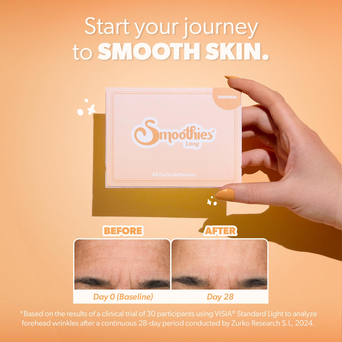 Smoothies Wrinkle Patches in use on a face