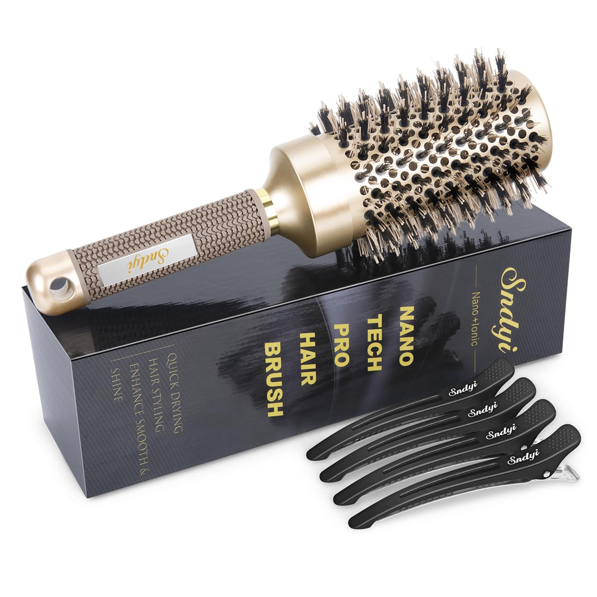 Sndyi Large Round Hair Brush front view with ceramic barrel