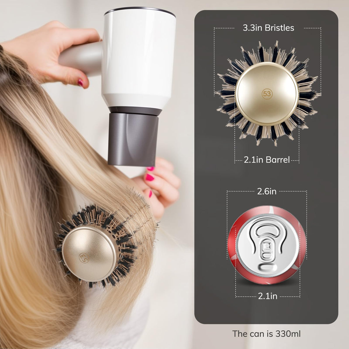 Sndyi Large Round Hair Brush with professional hair clips included