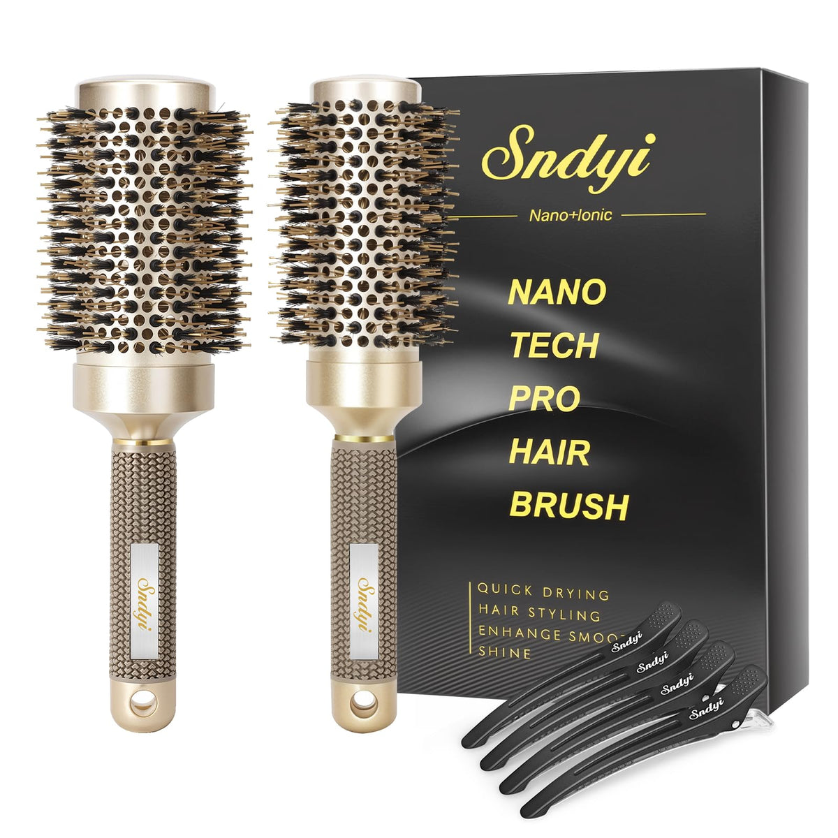 Sndyi Round Hair Brush Set with 1.7-inch and 2-inch barrels