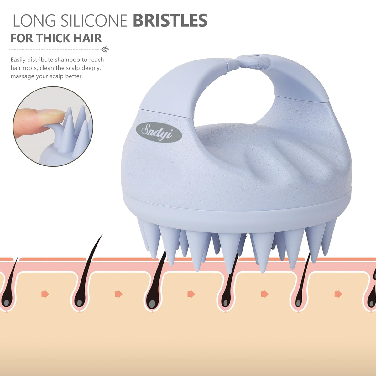 Sndyi Scalp Massager Shampoo Brush in use during a shower