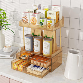 SNSLXH 4-Tier Clear Makeup Organizer assembled with cosmetics