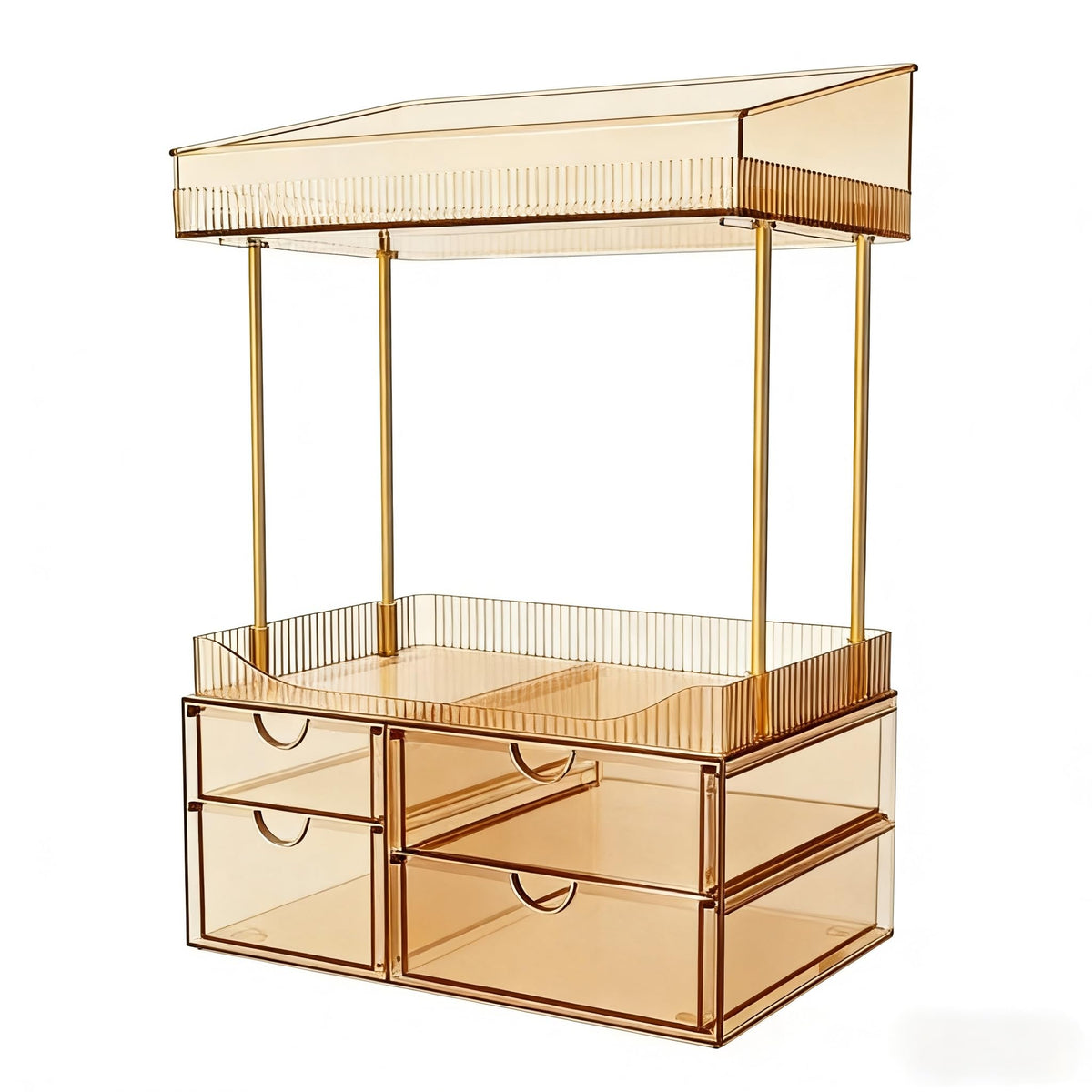 SNSLXH 4-Tier Clear Makeup Organizer front view with drawers