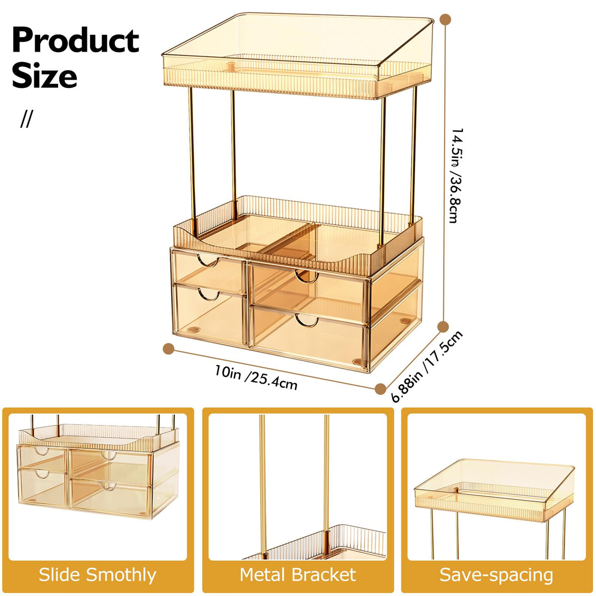 SNSLXH 4-Tier Clear Makeup Organizer side view showing storage
