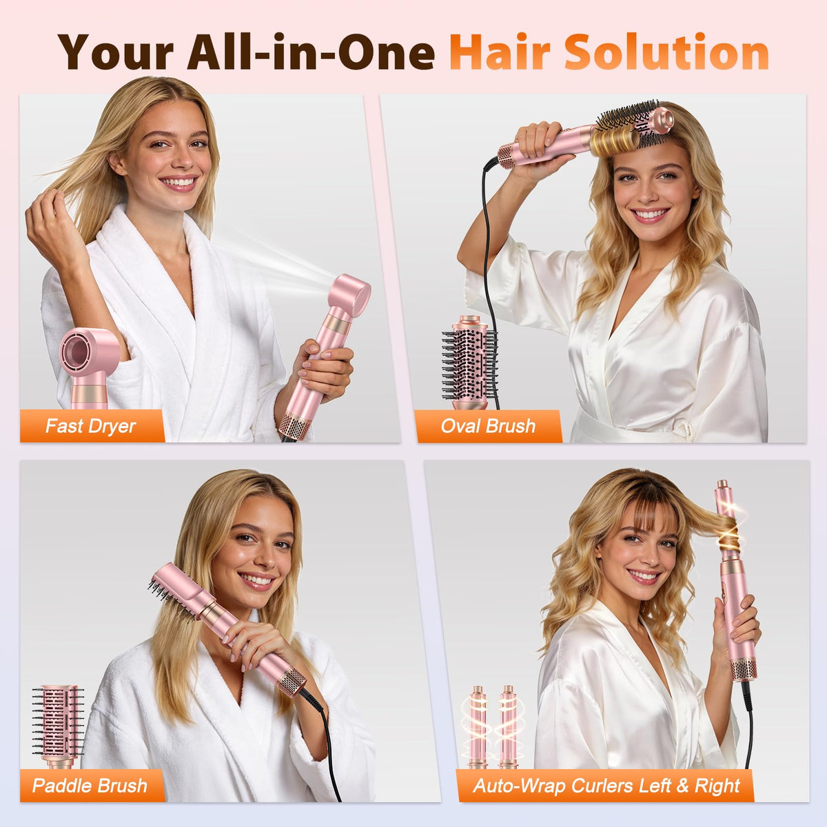 SnugLuv 5 in 1 Blow Dryer Brush Set auto-wrap curler in action