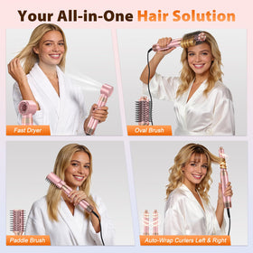 SnugLuv 5 in 1 Blow Dryer Brush Set auto-wrap curler in action
