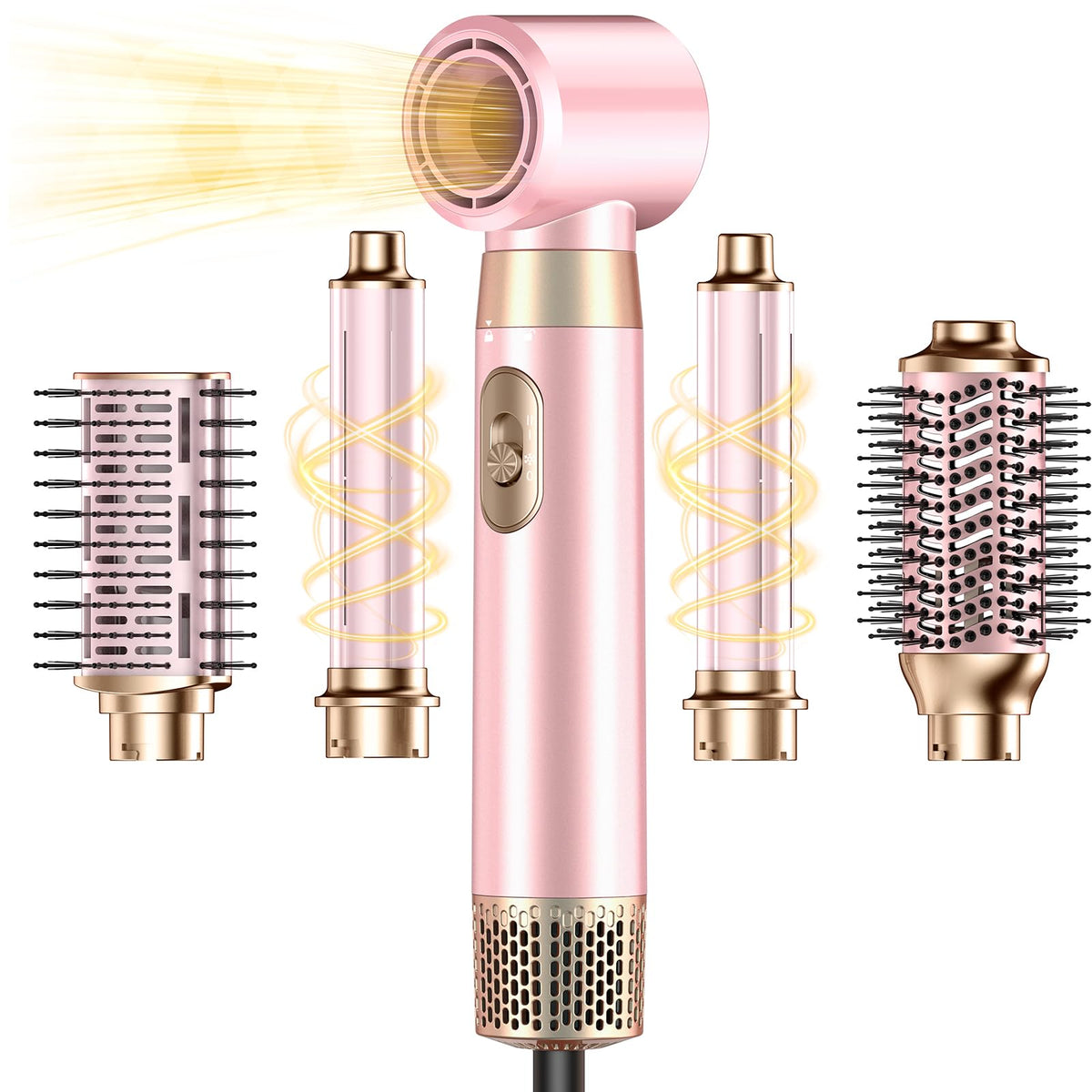 SnugLuv 5 in 1 Blow Dryer Brush Set front view with various attachments