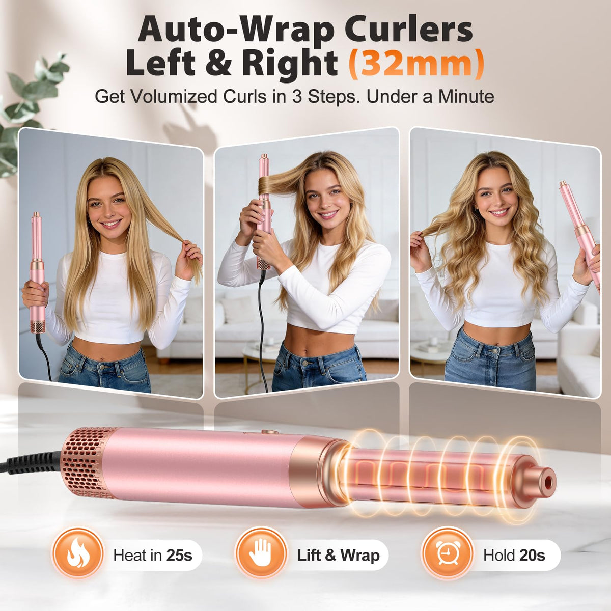 SnugLuv 5 in 1 Blow Dryer Brush Set lifestyle scene with user styling hair