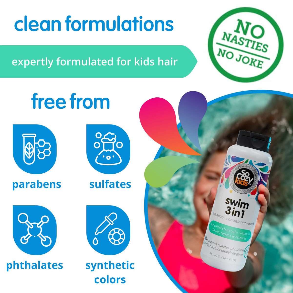 SO COZY Kids Swim 3-in-1 Shampoo Conditioner Body Wash packaging