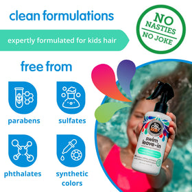 SO COZY Swim Leave In Conditioner Spray on a table with swim gear