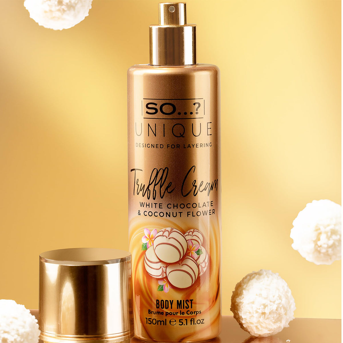 So...? Unique Truffle Cream Body Mist bottle side view