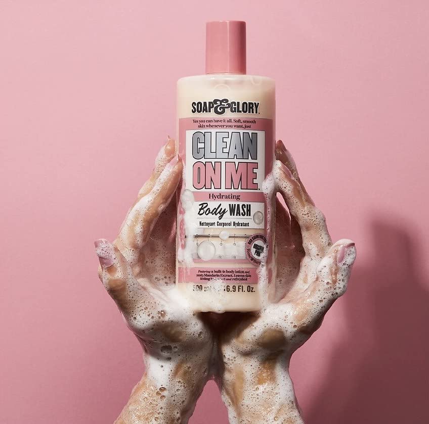 Soap & Glory Clean on Me Body Wash in a shower setting