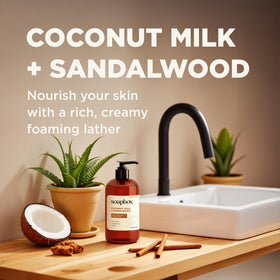 Soapbox Coconut Milk & Sandalwood Liquid Hand Soap close-up of texture