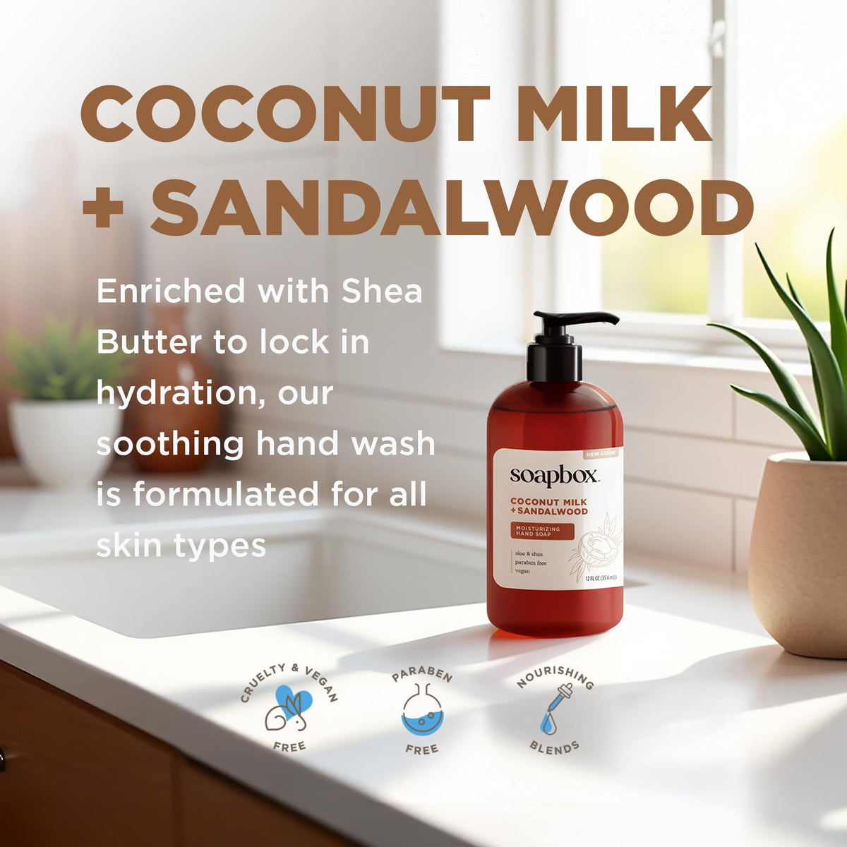 Soapbox Coconut Milk & Sandalwood Liquid Hand Soap refill bottle side view