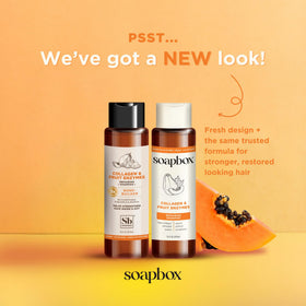 Soapbox Collagen & Fruit Enzymes Shampoo bottle side view