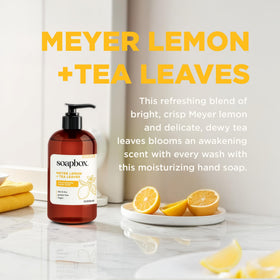 Soapbox hand soap bottle with Meyer Lemon and Tea Leaves