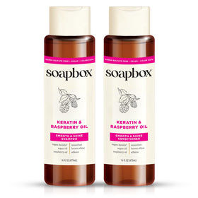 Soapbox Keratin & Raspberry Seed Oil Shampoo front view, 16oz