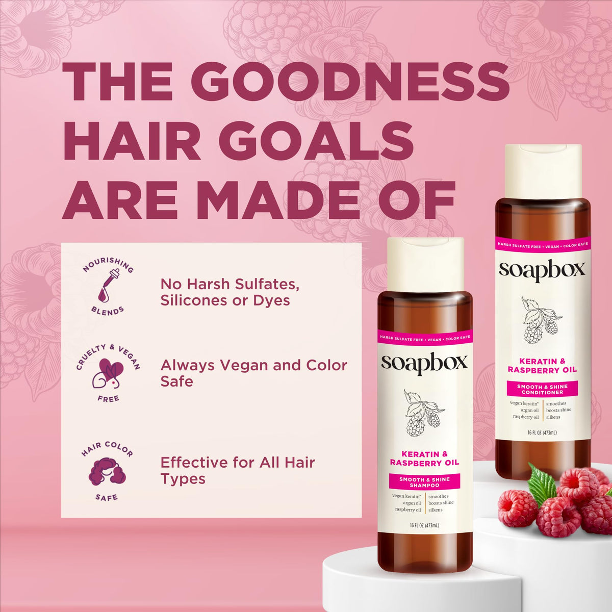 Soapbox Keratin Shampoo and Conditioner with a towel and hairbrush