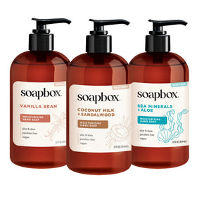 Soapbox Liquid Hand Soap Variety Pack - Coconut, Sea Minerals & Vanilla front view