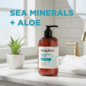 Soapbox Sea Minerals & Aloe Liquid Hand Soap with botanical notes
