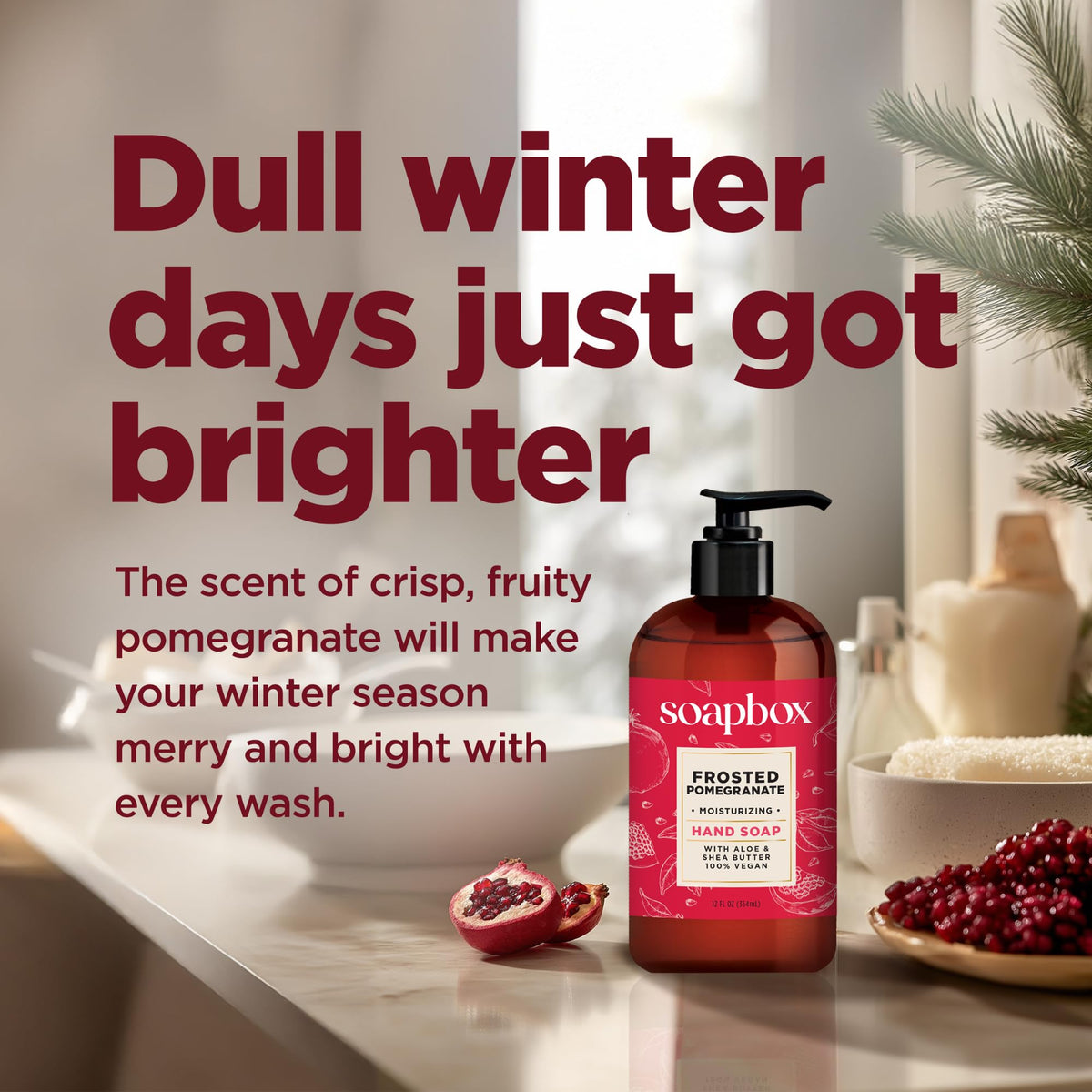 Soapbox Spiced Vanilla & Frosted Pomegranate Hand Soap packaging