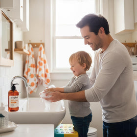 Soapbox Sweet Orange Citrus Liquid Hand Soap lathering on hands