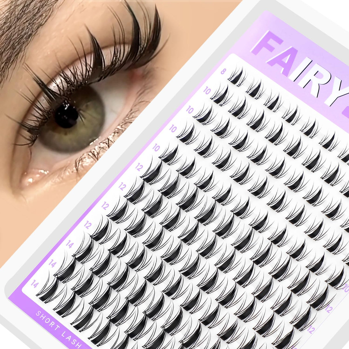 SOFENIDA Fairy Lash Clusters 8-14mm front view with packaging