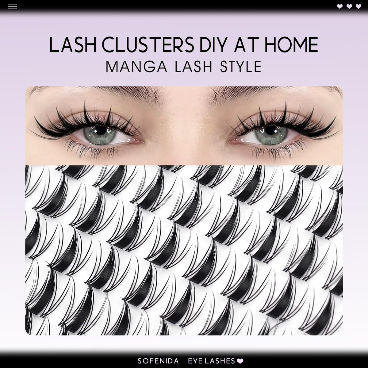 SOFENIDA Fairy Lash Clusters 8mm and 14mm lengths displayed