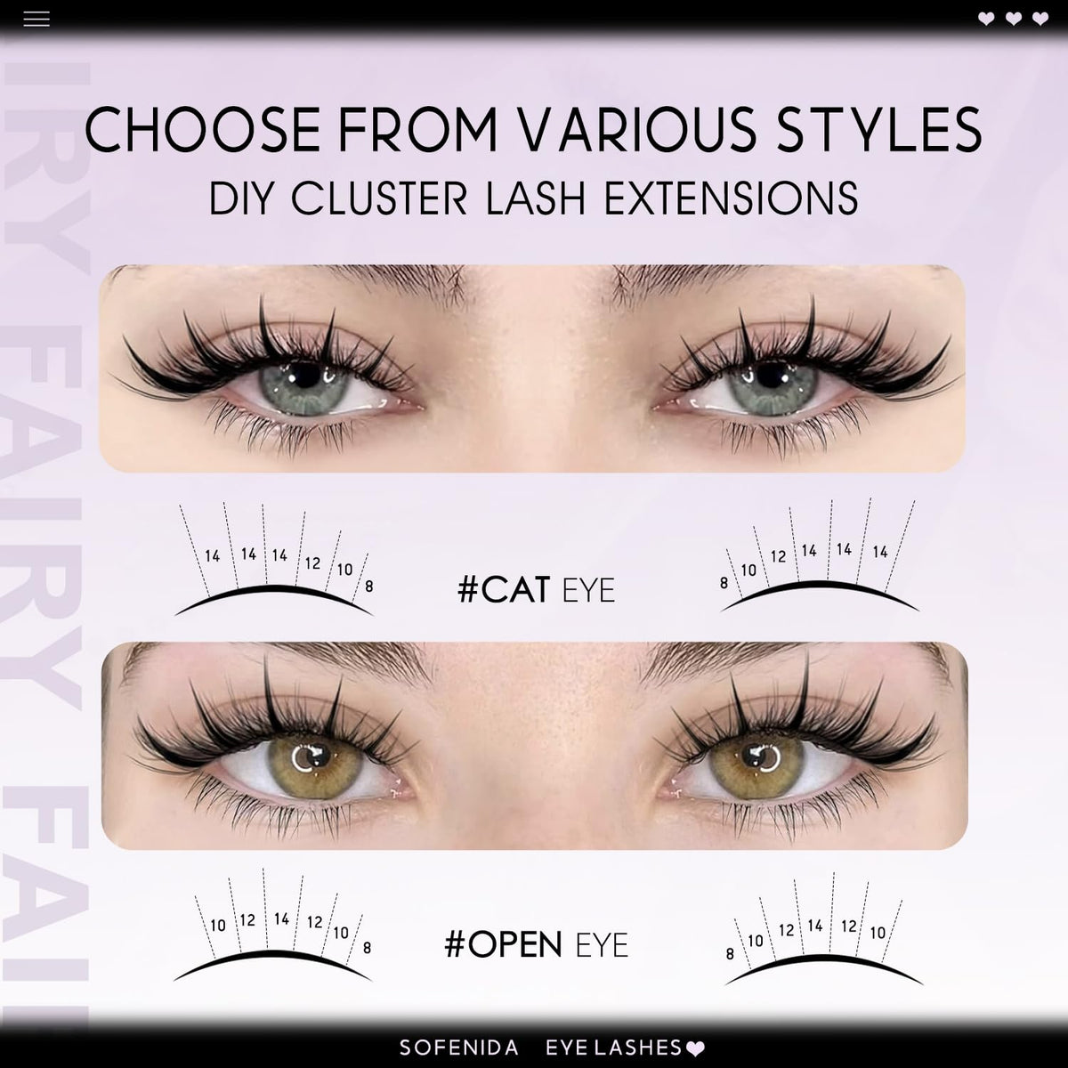 SOFENIDA Fairy Lash Clusters showing invisible lash band