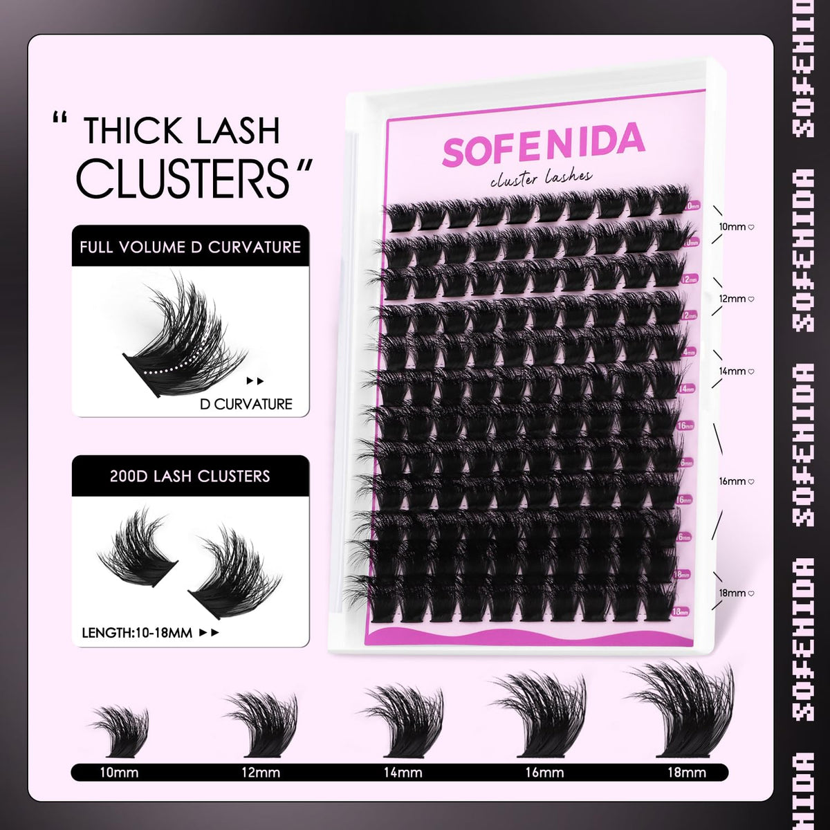 SOFENIDA lash clusters applied on model's eyes