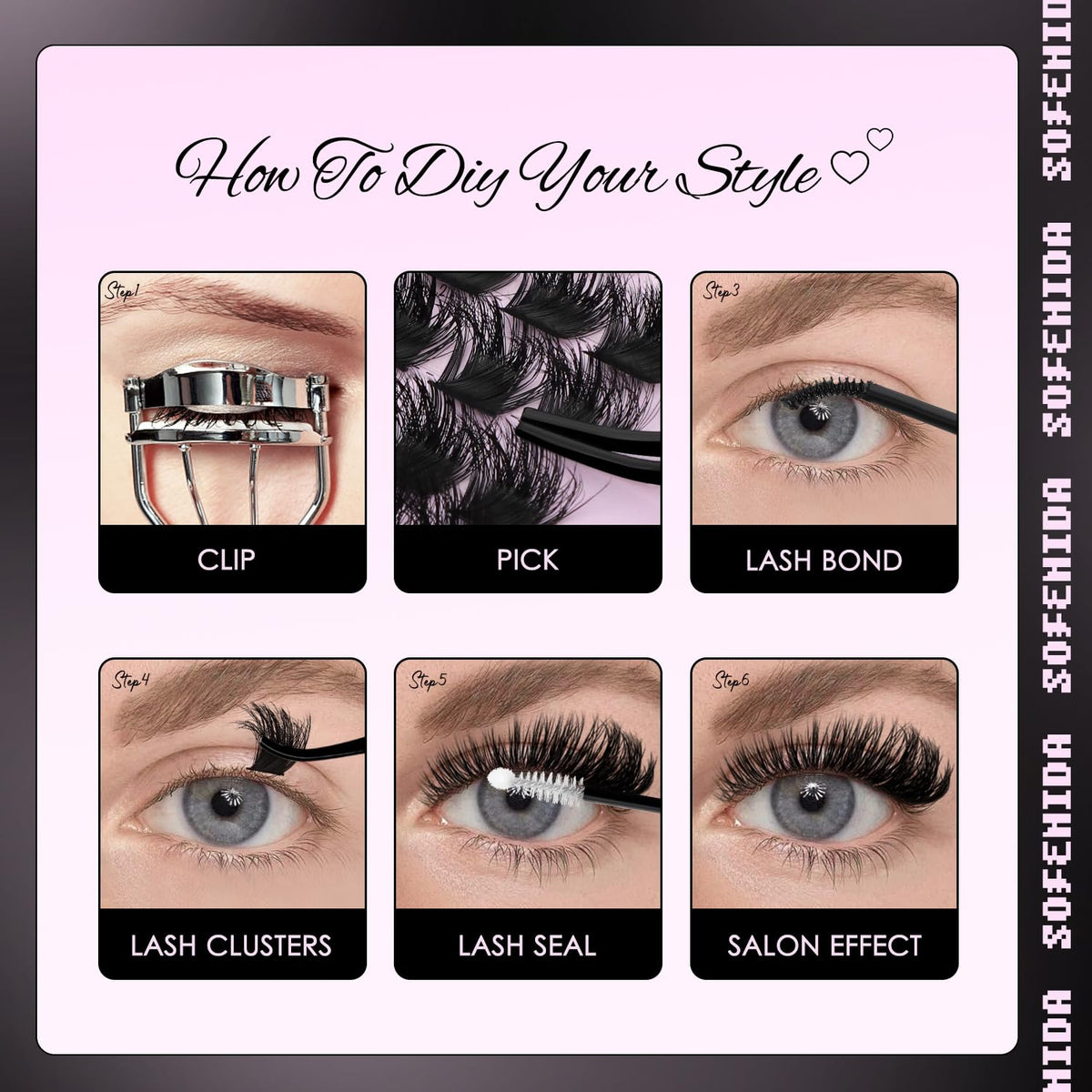 SOFENIDA Lash Clusters Kit showing individual lash clusters