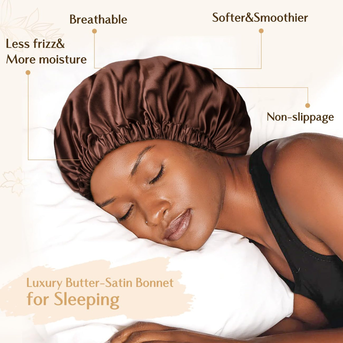 Soft butter-satin material of YANIBEST Bonnet close-up