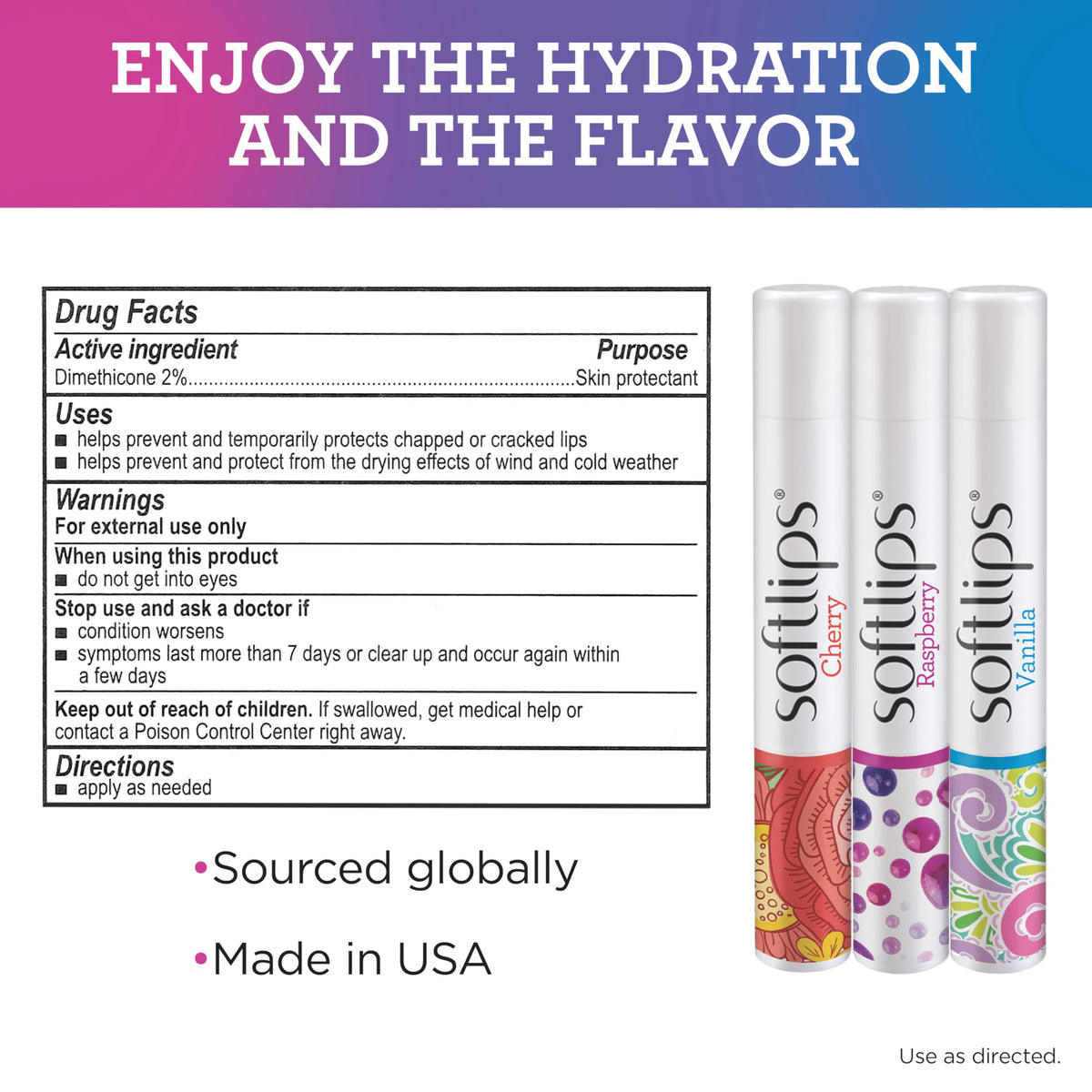 SoftLips lip balms with ingredients list on the back
