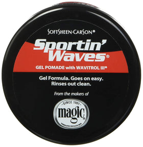 SoftSheen Sportin' Waves Gel Pomade side view with packaging