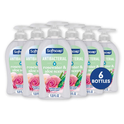 Softsoap Antibacterial Hand Soap 6 Pack, rosewater and aloe scent front view