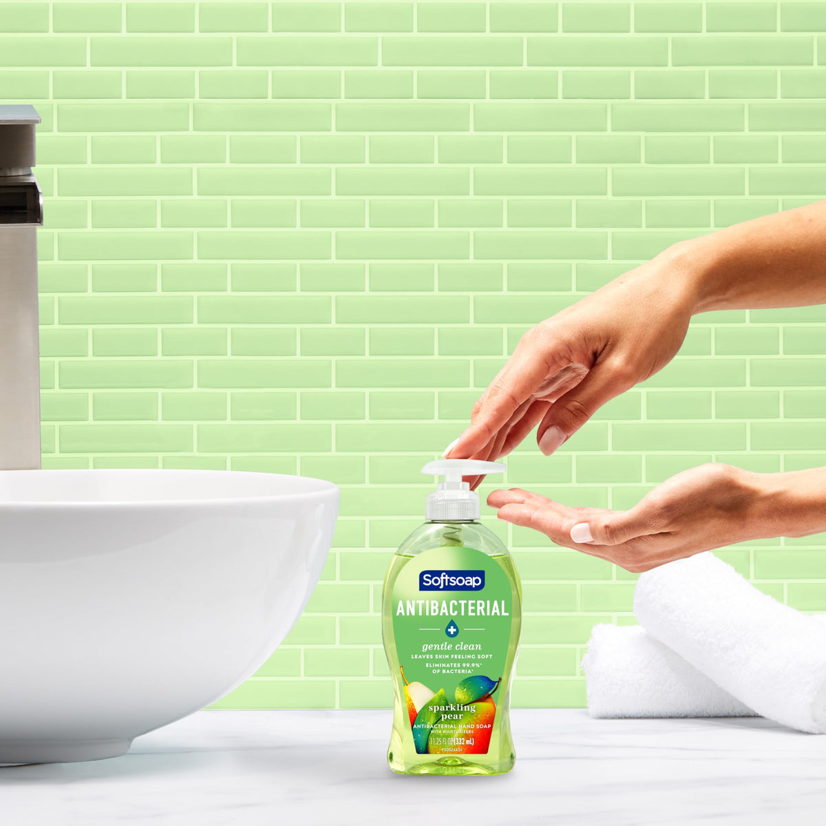 Softsoap Antibacterial Hand Soap Sparkling Pear 11.25 oz bottle side view
