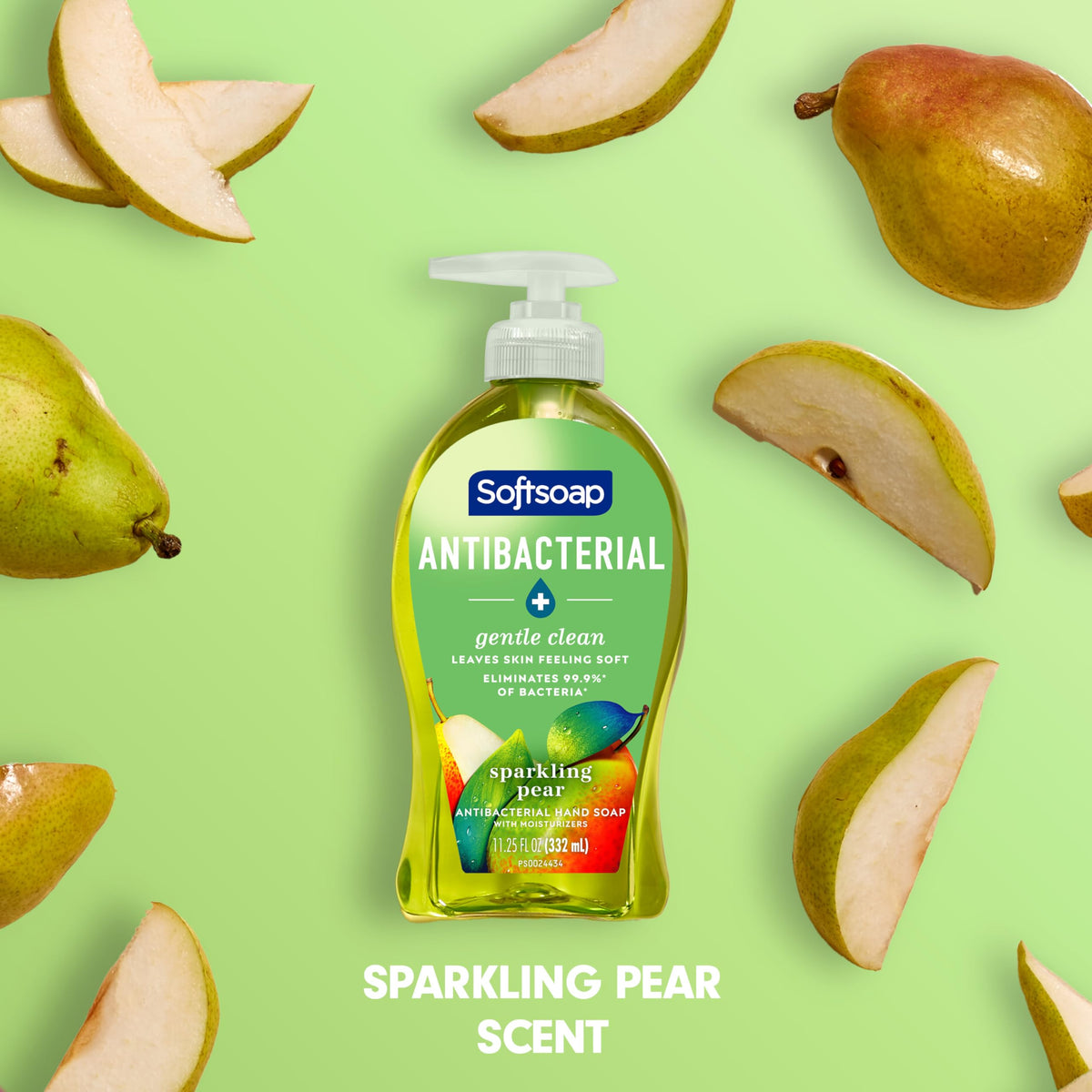 Softsoap Antibacterial Hand Soap Sparkling Pear 11.25 oz bottle with pear fruit