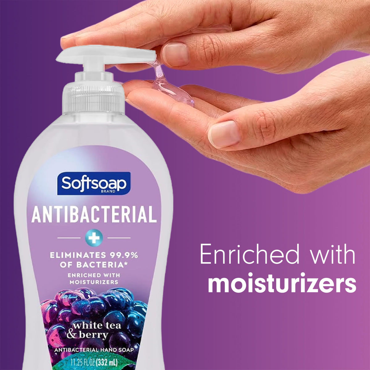 Softsoap Antibacterial Hand Soap White Tea & Berry bottles on a sink
