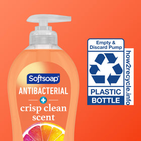 Softsoap hand soap bottle on a bathroom sink