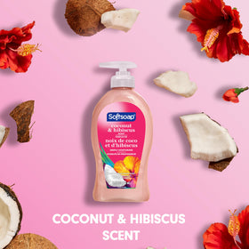 Softsoap Liquid Hand Soap Coconut Hibiscus 11.25 oz in a bathroom setting