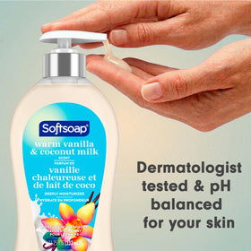 Softsoap Warm Vanilla and Coconut Milk Hand Soap 11.25 oz on a kitchen sink