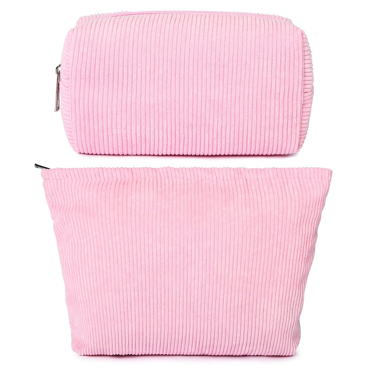 SOIDRAM 2 Pack Corduroy Makeup Bags in hot pink front view
