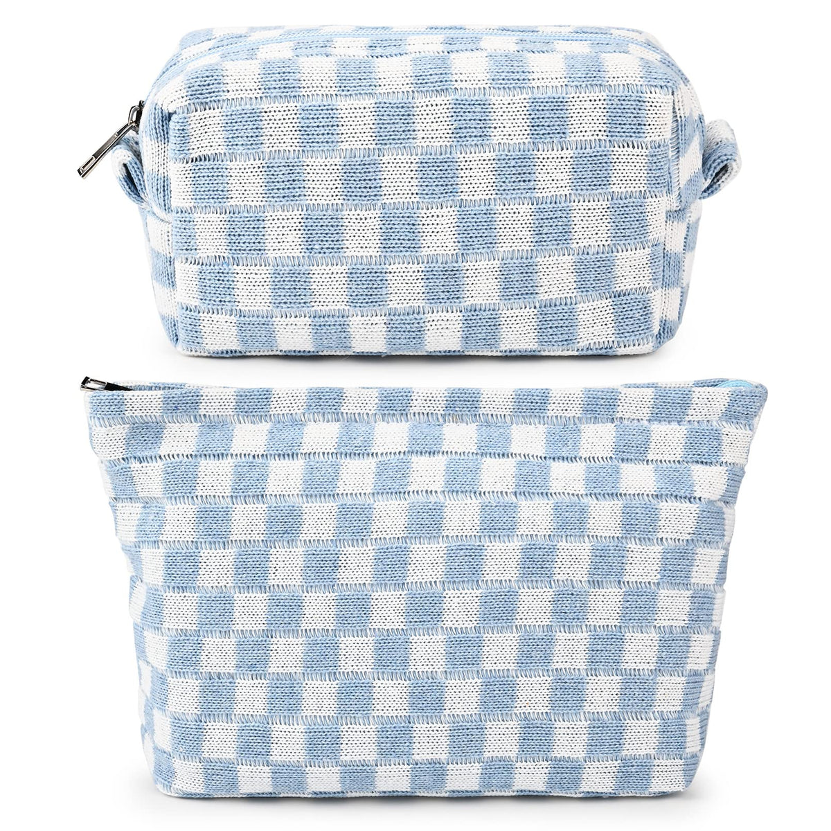 SOIDRAM blue checkered makeup bag front view