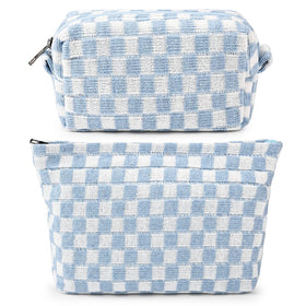 SOIDRAM blue checkered makeup bag front view