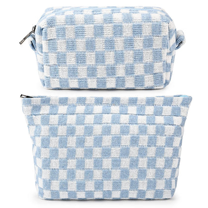 SOIDRAM blue checkered makeup bag front view