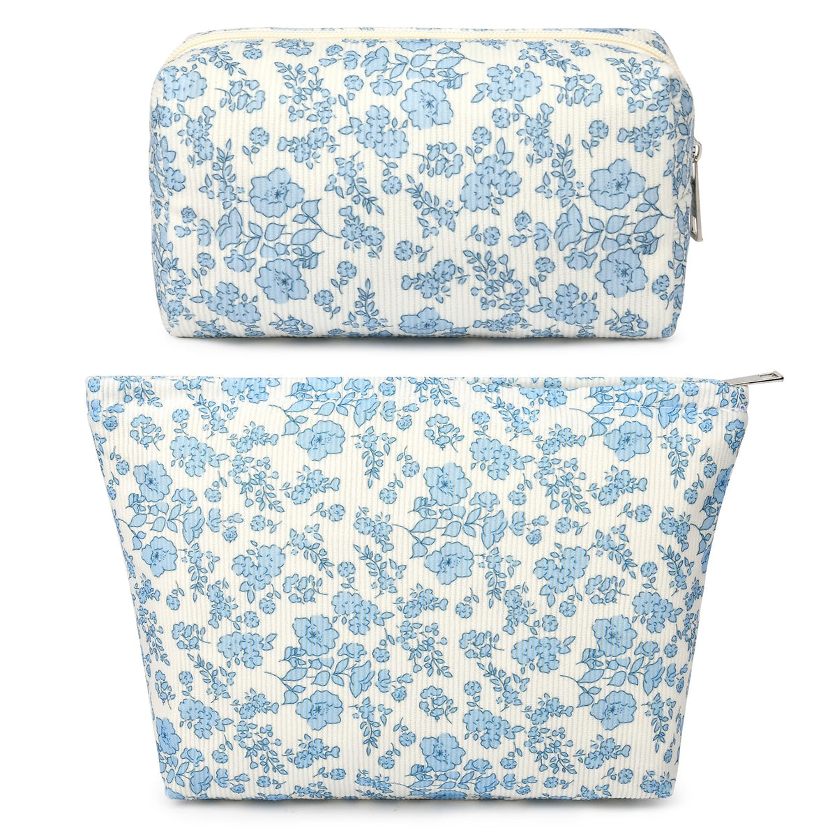 SOIDRAM Blue Floral Makeup Bag front view, large size