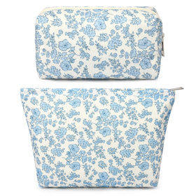 SOIDRAM Blue Floral Makeup Bag front view, large size