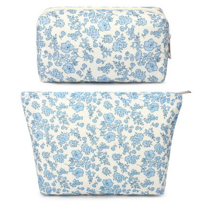SOIDRAM Blue Floral Makeup Bag front view, large size