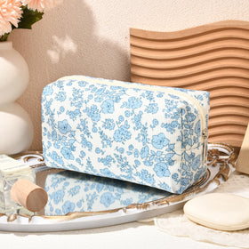 SOIDRAM Blue Floral Makeup Bag set side view